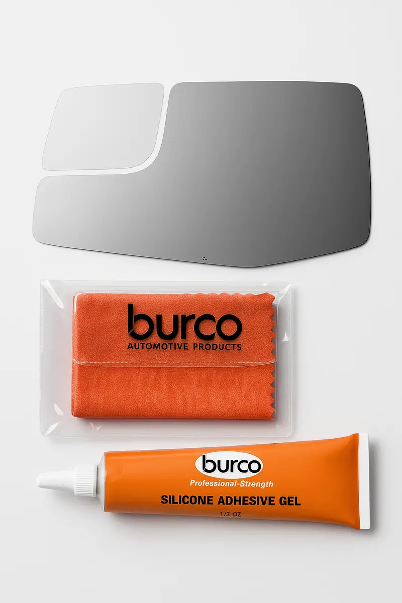 Burco - Driver Side View Mirror For Chev Silverado Sierra 1500 Lh Lower Flat E C Fitover - 4795 (Glass Only - Backing Plate Not Included) With 6 X 6 Microfiber Cloth & Silicone - 1 2 Oz Tube 1