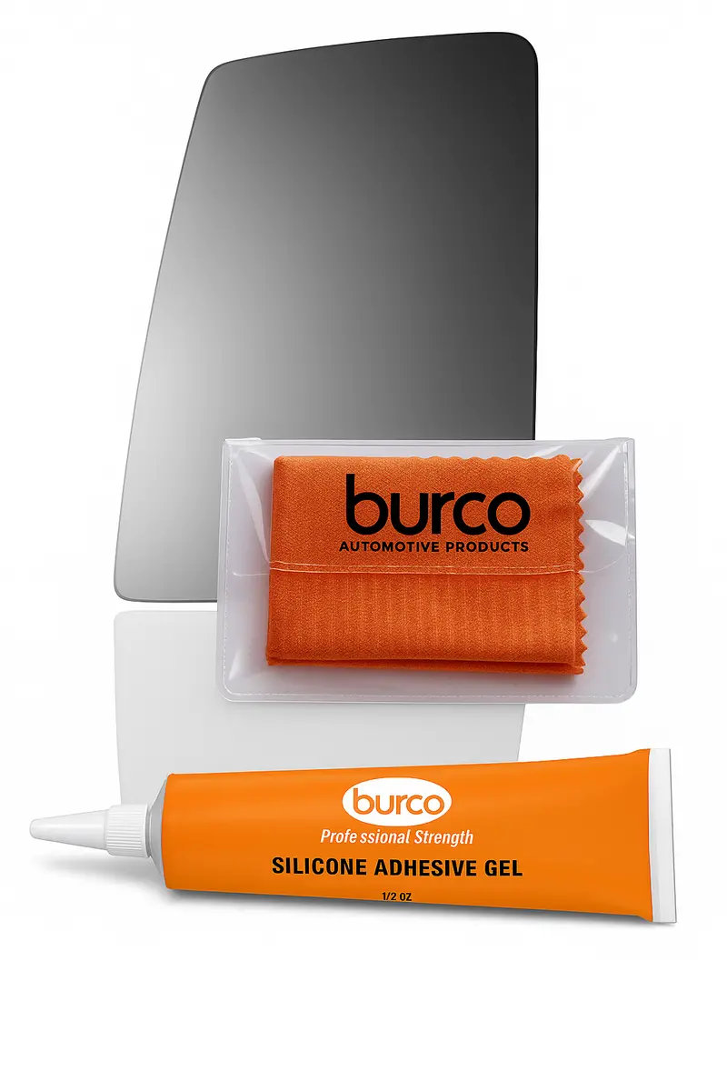 Burco - Driver Side View Mirror For Ford F-650 F-750 Lh Upper Flat - 4773 (Glass Only - Backing Plate Not Included) With 6 X 6 Microfiber Cloth & Silicone - 1 2 Oz Tube 1