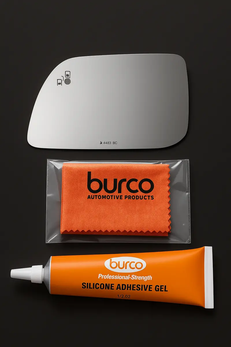 Burco - Driver Side View Mirror W Blind Spot Cross Path For Ford Edge Mkx Lh Flat Bldspt Crspth Fitover - 4453Bc (Glass Only - Backing Plate Not Included) With 6 X 6 Microfiber Cloth & Silicone - 1 2 Oz Tube 1