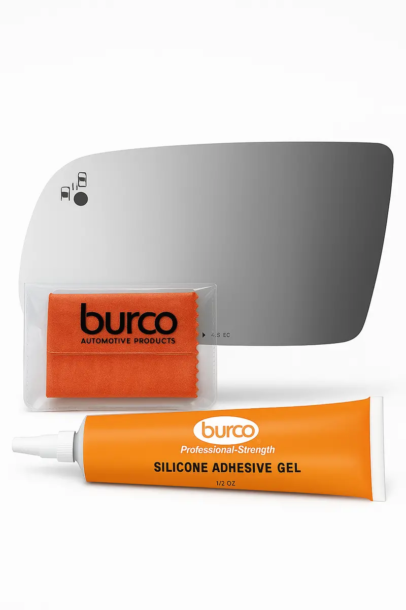 Burco - Driver Side View Mirror W Blind Spot Cross Path For Lincoln Mkt Lh Flat Bldspt Crspth E C Fitover - 4445Bc (Glass Only - Backing Plate Not Included) With 6 X 6 Microfiber Cloth & Silicone - 1 2 Oz Tube 1