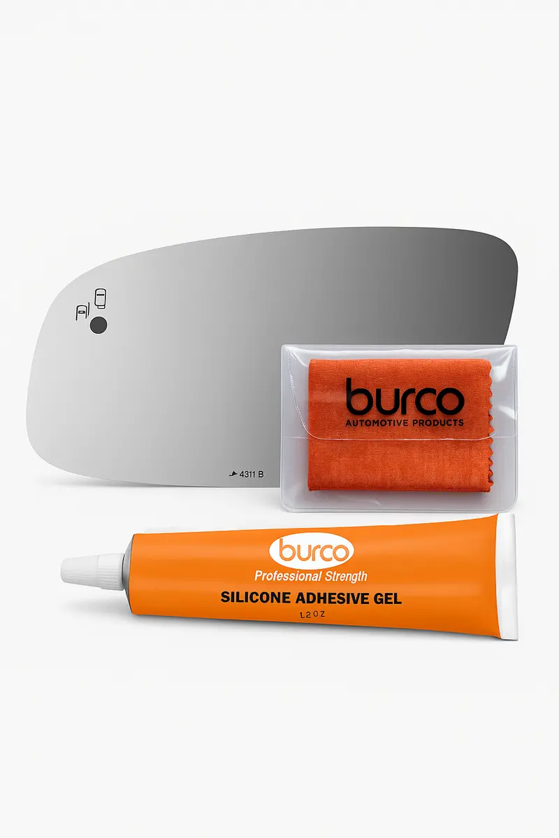 Burco - Driver Side View Mirror W Blind Spot For Ford Taurus Lh Flat Bldspt Fitover - 4311B (Glass Only - Backing Plate Not Included) With 6 X 6 Microfiber Cloth & Silicone - 1 2 Oz Tube 1
