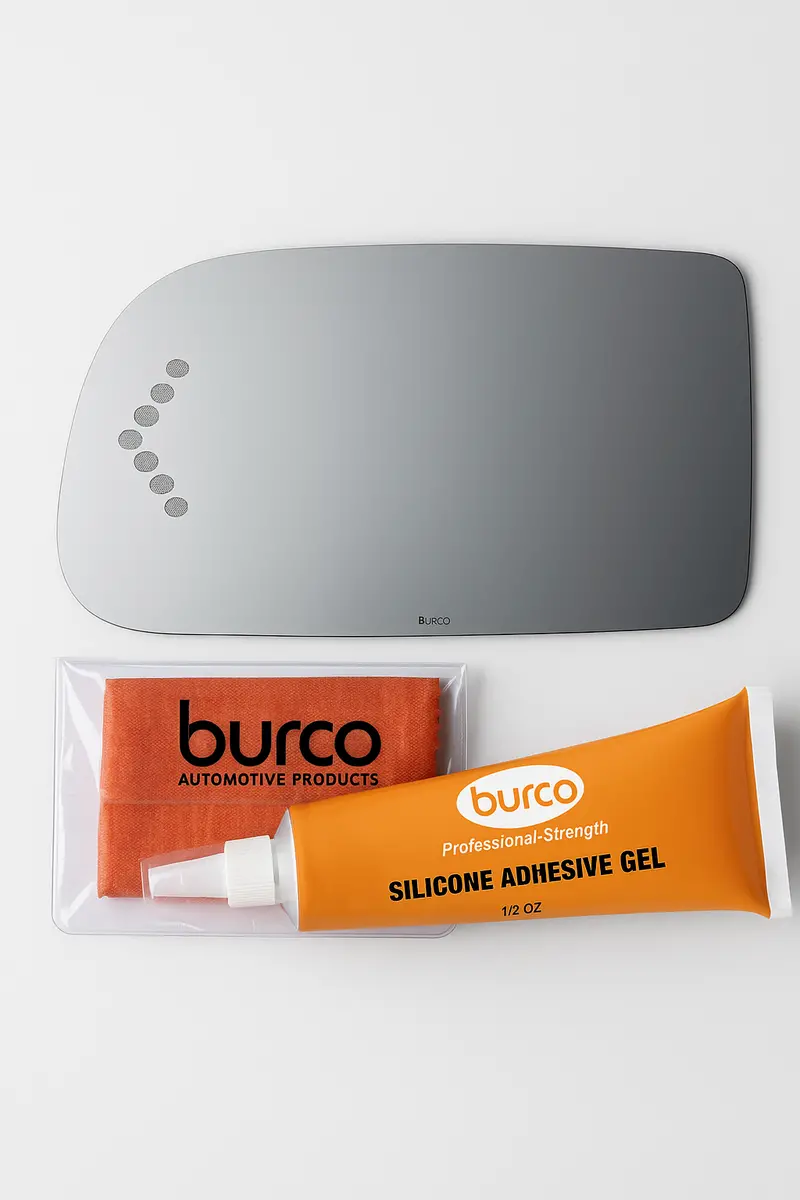 Burco - Driver Side View Mirror W Signal For Chev Silverado Sierra Telescoping Lh Flat Signal Fitover - 4001S (Glass Only - Backing Plate Not Included) With 6 X 6 Microfiber Cloth & Silicone - 1 2 Oz Tube 1