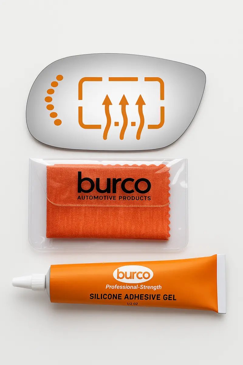 Burco Heated Driver-Side Mirror with Turn Signal for Buick Park Avenue – LH Flat Glass Only (No Backing Plate), Includes Microfiber Cloth & Silicone Sealant
