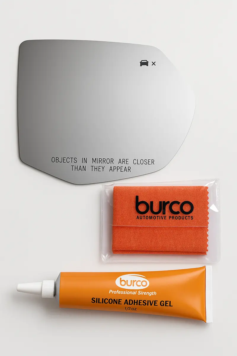 Burco Passenger-Side Blind Spot Convex Fitover Mirror – Chevrolet Suburban/Tahoe RH (Glass Only, Part #5844B) with Cleaning Cloth & Silicone