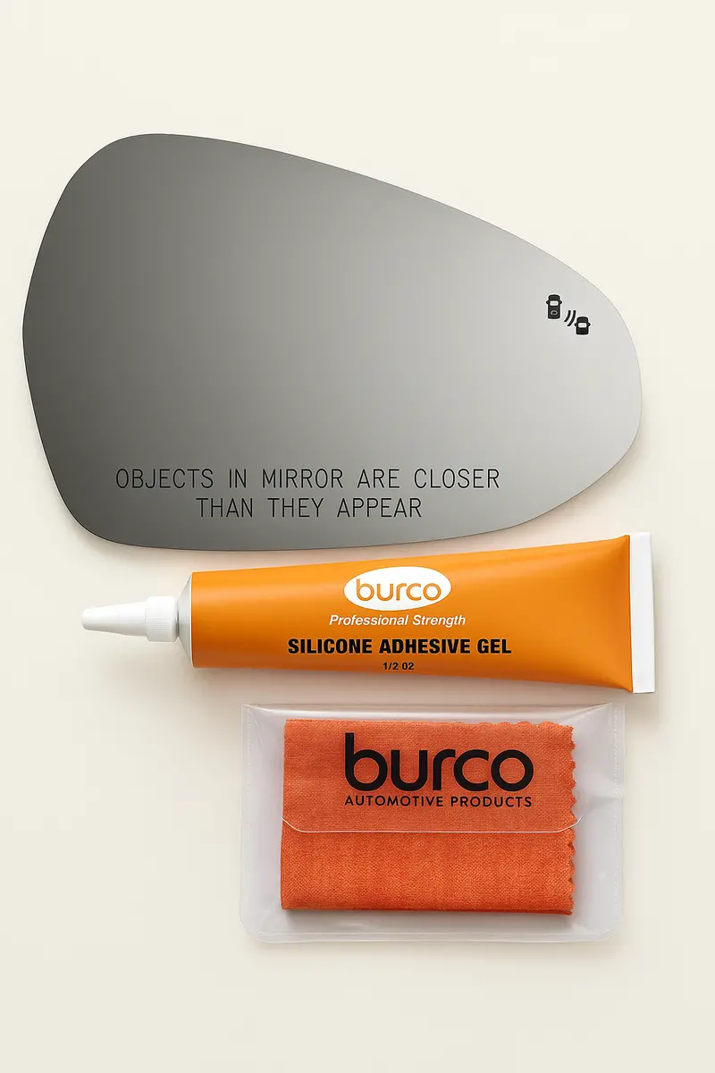 Burco - Passenger Side View Mirror Heated W Blind Spot For Kia K5 Rh Convex Bldspt Fitover - 5880B (Glass Only - Backing Plate Not Included) With 6 X 6 Microfiber Cloth & Silicone - 1 2 Oz Tube 1