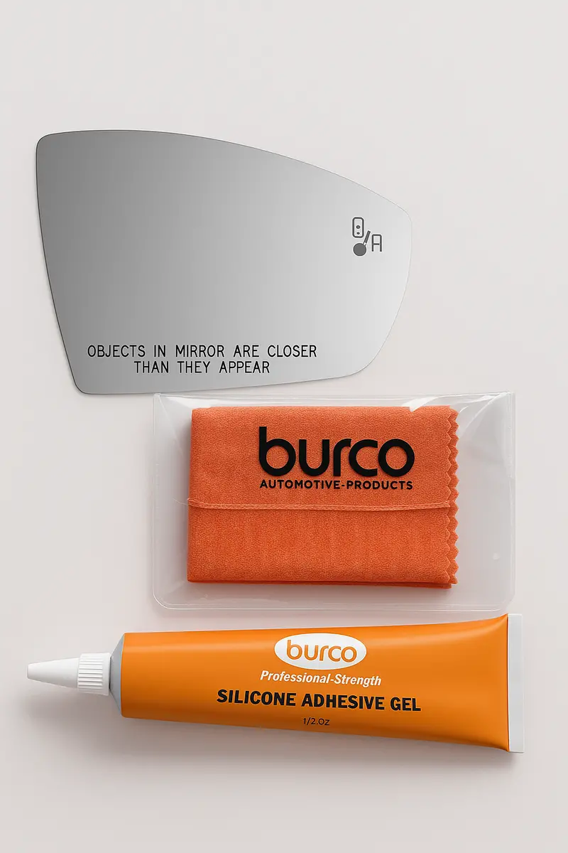 Burco - Passenger Side View Mirror W Blind Spot Cross Path For Ford Ecosport Rh Convex Bldspt Crspth Fitover - 5794Bc (Glass Only - Backing Plate Not Included) With 6 X 6 Microfiber Cloth & Silicone - 1 2 Oz Tube 1