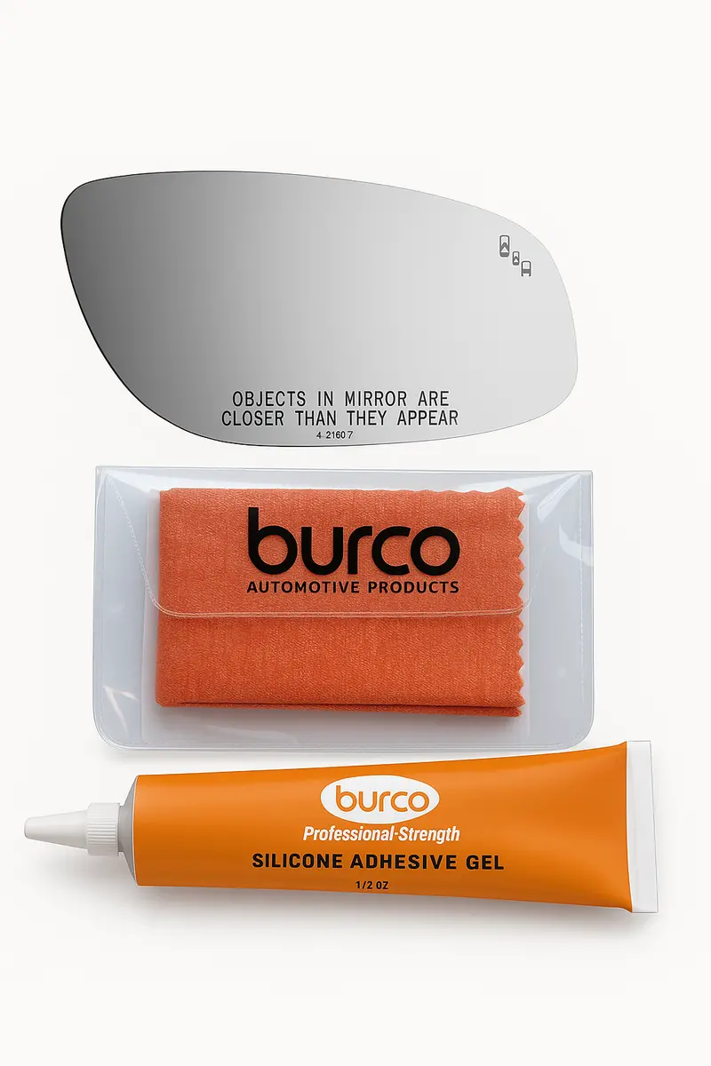 Burco - Passenger Side View Mirror W Blind Spot For Ford Taurus Rh Convex Bldspt Fitover - 5387B (Glass Only - Backing Plate Not Included) With 6 X 6 Microfiber Cloth & Silicone - 1 2 Oz Tube 1
