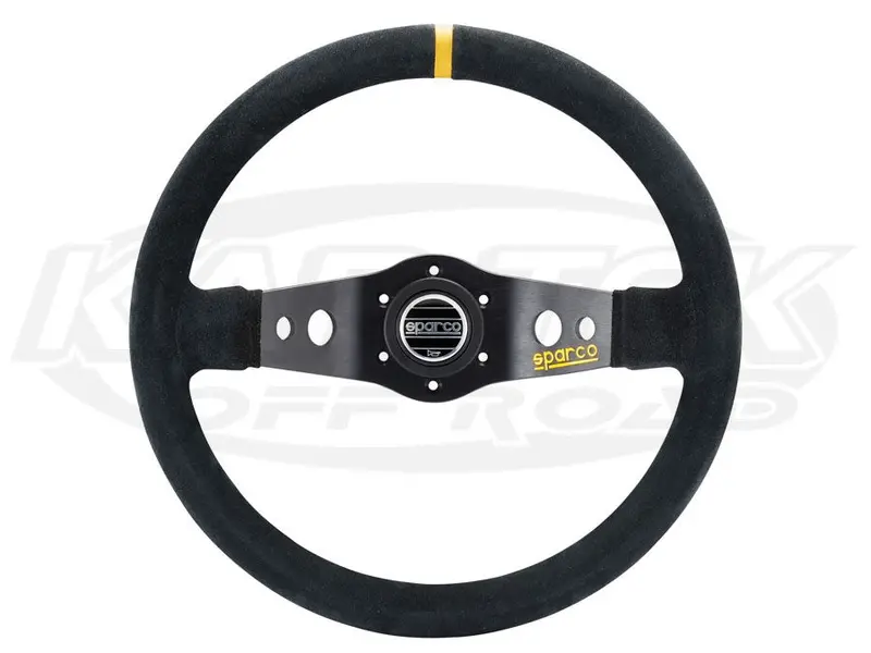 Sparco R215 Steering Wheel 350Mm Dia. X 90Mm Dish Suede W/ Yellow Strip 1
