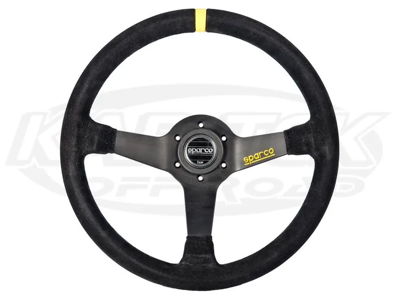 Sparco R345 Steering Wheel 350Mm Dia. X 63Mm Dish Suede W/ Yellow Strip 1