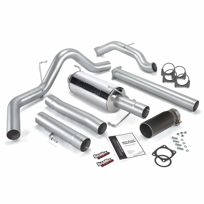 Banks Power Monster Exhaust System – Stainless Steel, Black-Tipped, Cat-Delete Design For 2003–2004 Dodge Ram 5.9L (Model #48641-B) 1