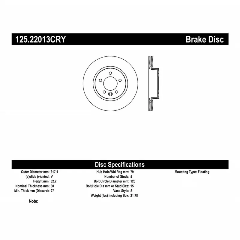 Stoptech 125.22013Cry Cryo-Treated Front High-Carbon Brake Rotor – Premium Replacement 1