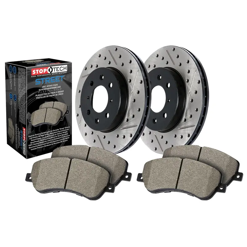 Stoptech 938.66521 Street Axle Pack – Drilled & Slotted Rear Brake Kit With Hardware 1