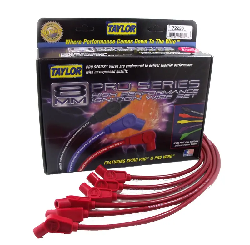 Taylor Cable Spiro-Pro 8Mm Ignition Wire Set – Red, 180° Boots, Stock Replacement 1
